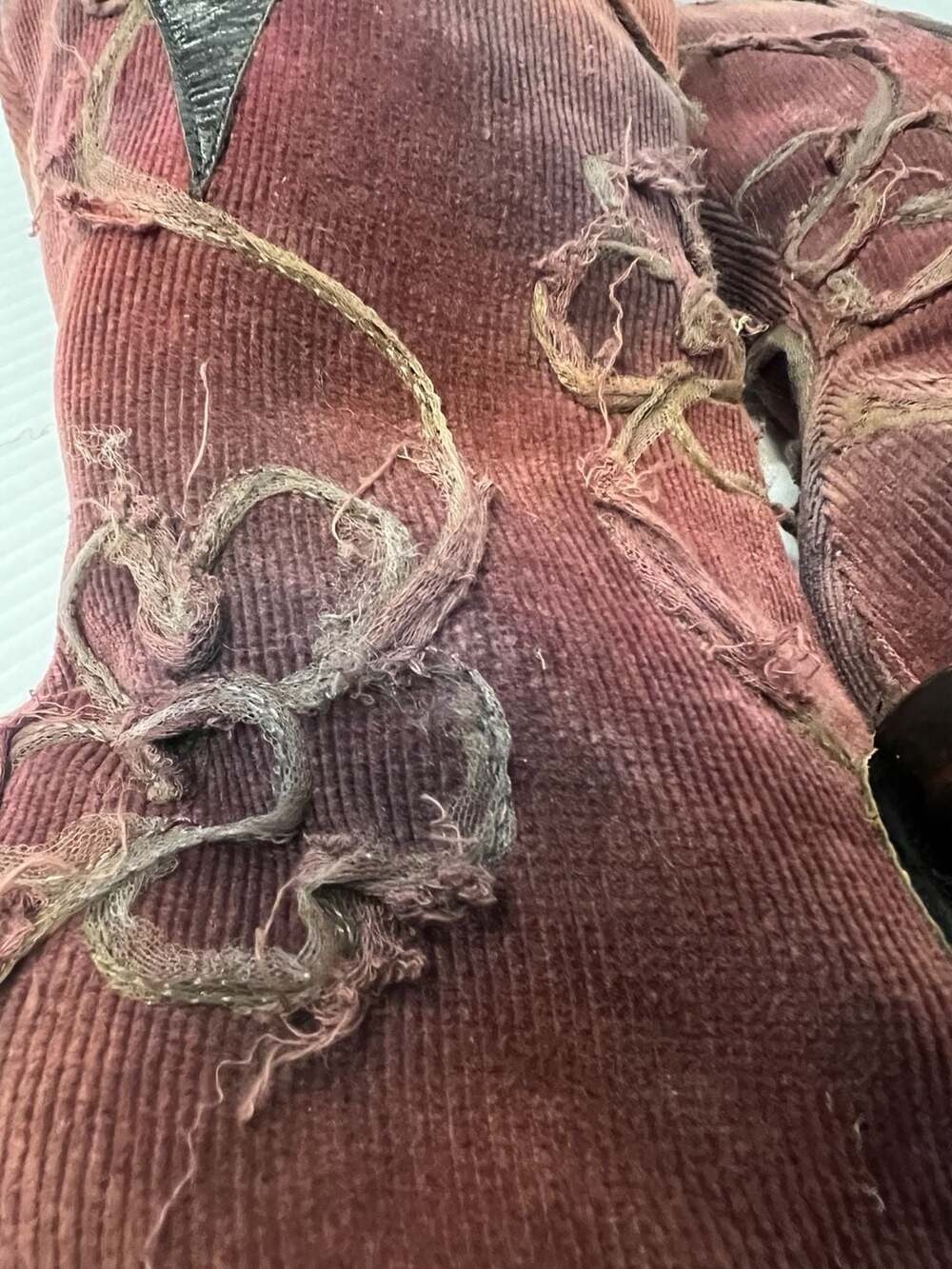 Vintage  Italian Artisan Distressed Corduroy and Leather Pointed Toe Boots - Picture 5 of 7